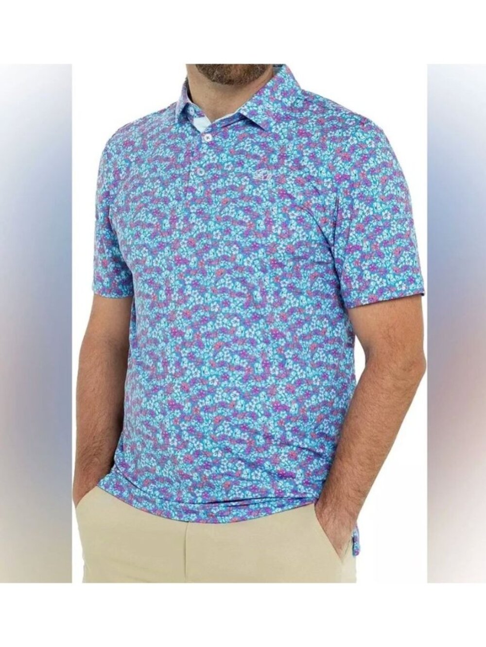 Good Good Blue Purple Hibiscus Berry Golf Polo Short Sleeve Size M